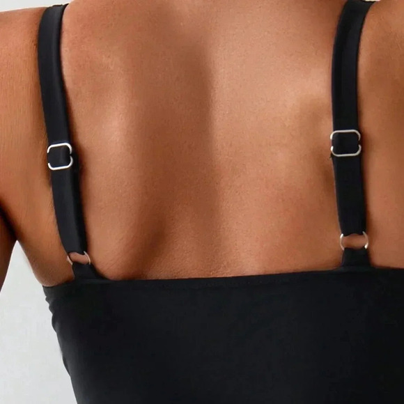 Black Women's Beach One Piece Swimsuit With Dress Style Design - Picture 3 of 5